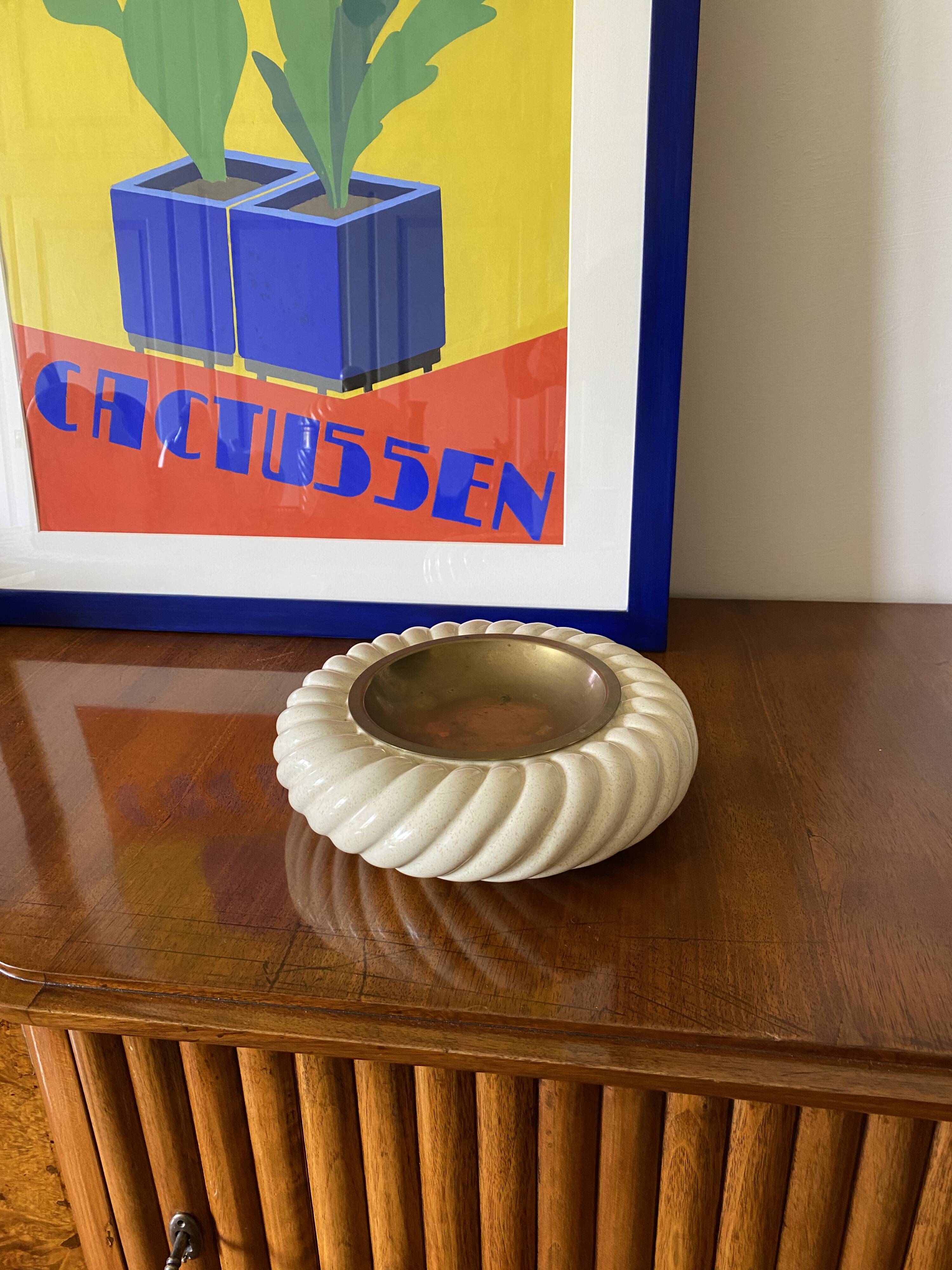 Tommaso Barbi, cream ceramic ashtray / vide poche, B Ceramiche, ca. 1970