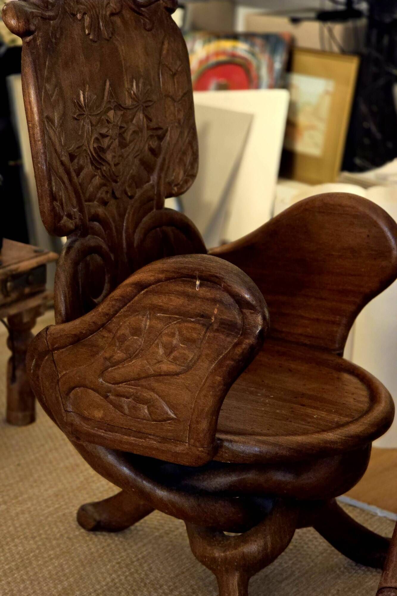 Solid wood chairs inspired by organic shapes sculpted by Gaudi.