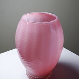 Small twisted pink opaline glass vase, Venetian Murano/Empoli vintage.