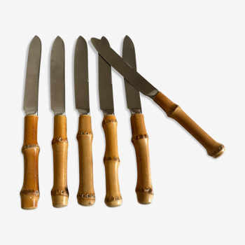 Set of 6 dessert knives bamboo handle 1960