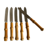 Set de 6 couteaux à dessert manche bambou 1960