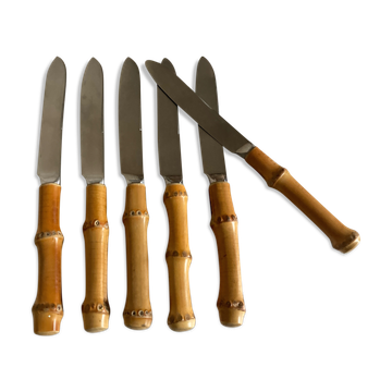 Set de 6 couteaux à dessert manche bambou 1960