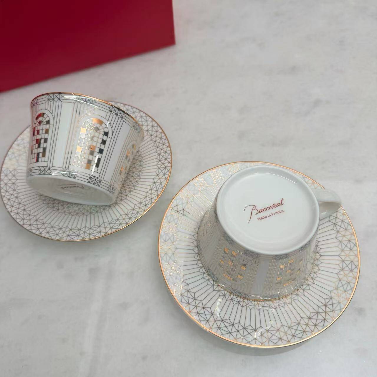 Baccarat Arcadia Gold & Platinum Porcelain Set, 2 Timbales & 2 Plates