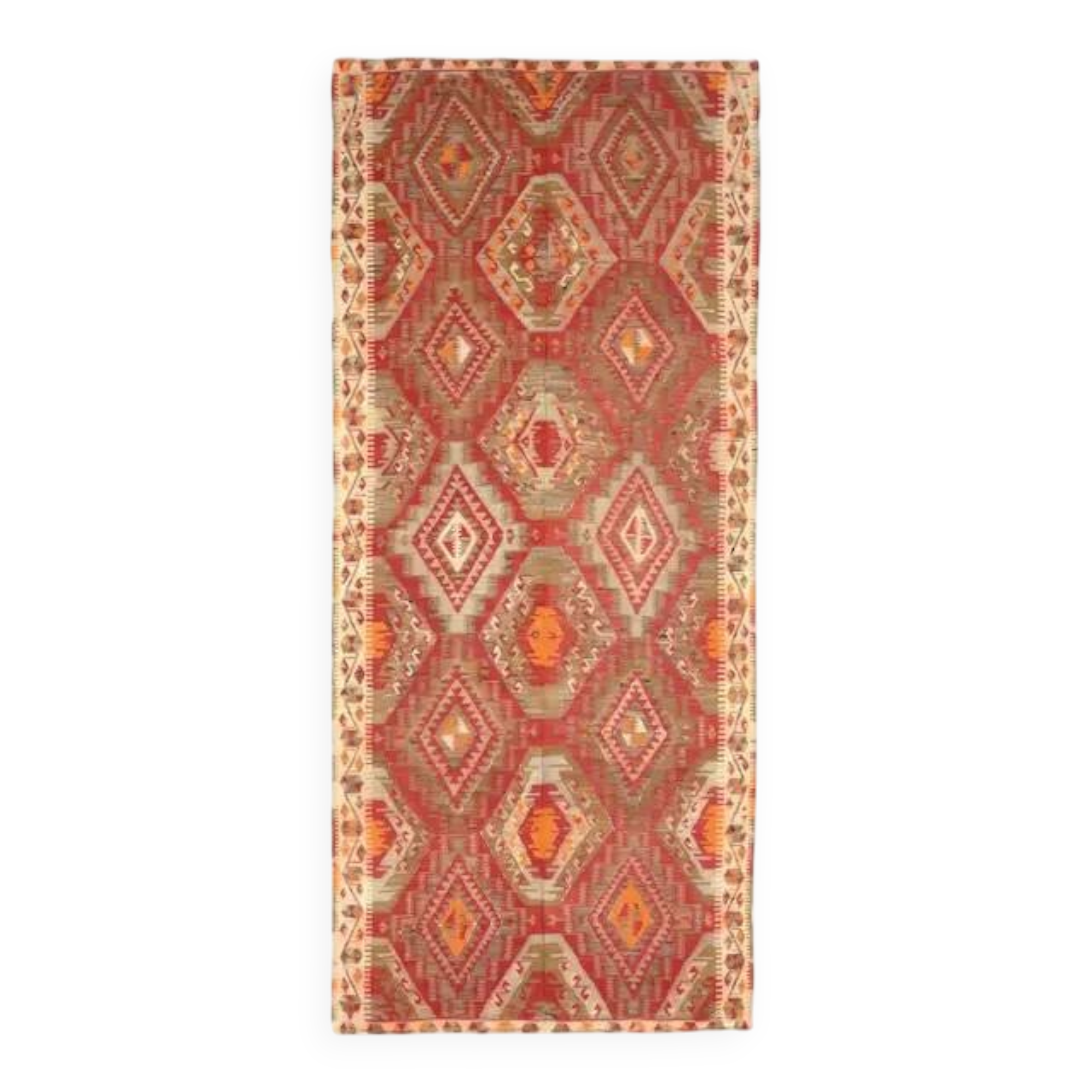 Vintage Turkish Hand-Knotted Wool Cotton Red Runner Rug 146x335