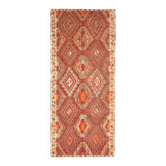 Tapis coureur vintage en laine et coton turc noué à la main rouge 146x335