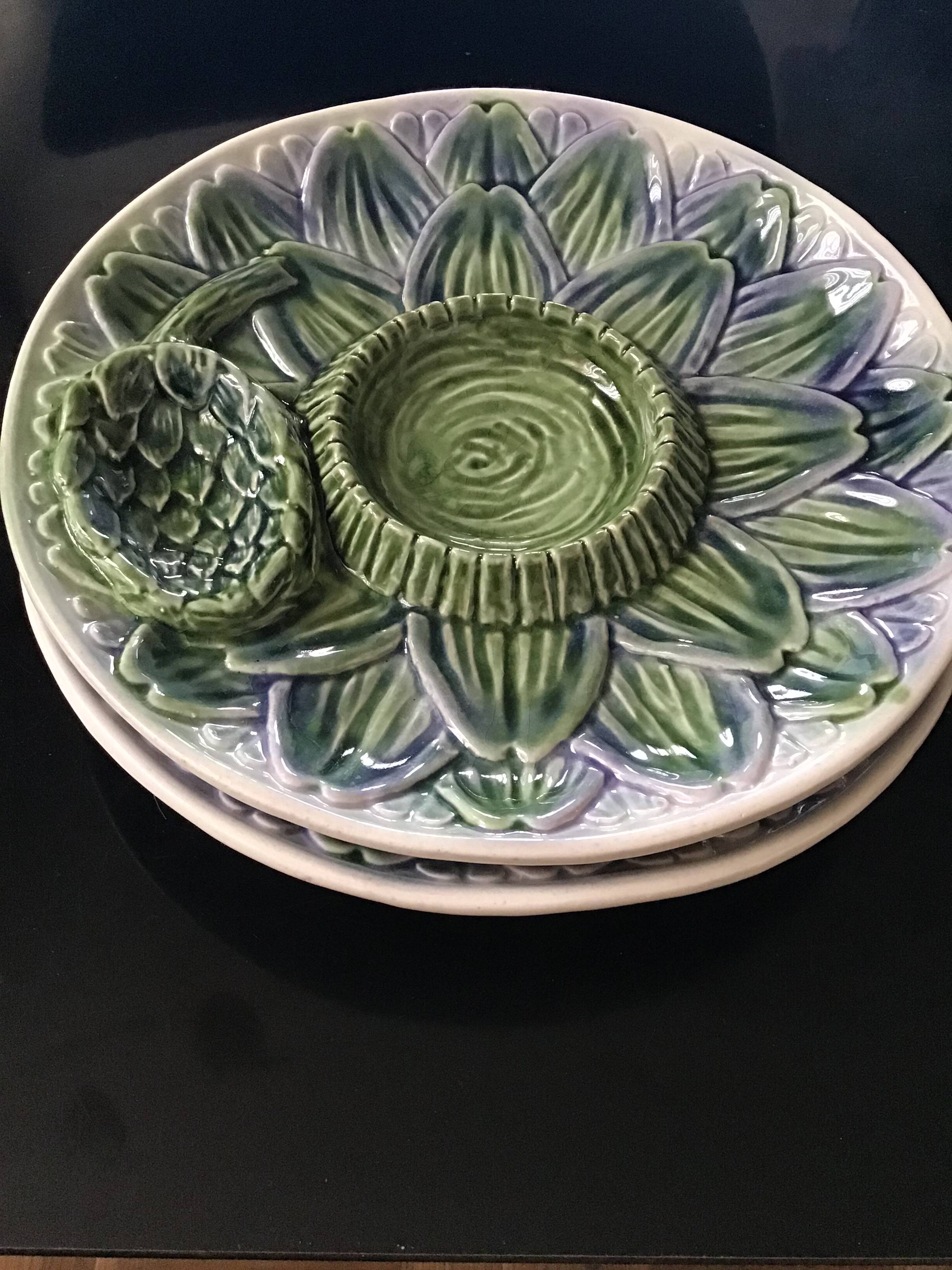 Two artichoke earthenware plates