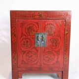 Antique Chinese cabinet - original red painted with patterns - patina - brass fittings - 1920s