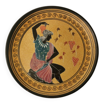 Assiette poterie art peint à la main grecque antique Vendanges Raisins