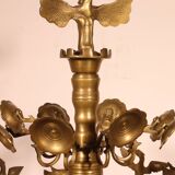 Bronze 8-Branch Chandelier Decorated with Birds