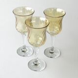 6 old pearlescent iridescent foot glasses - Old pink and amber