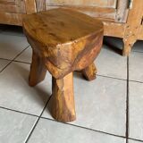 Brutalist tripod stool in Olivier wood, design 50/60