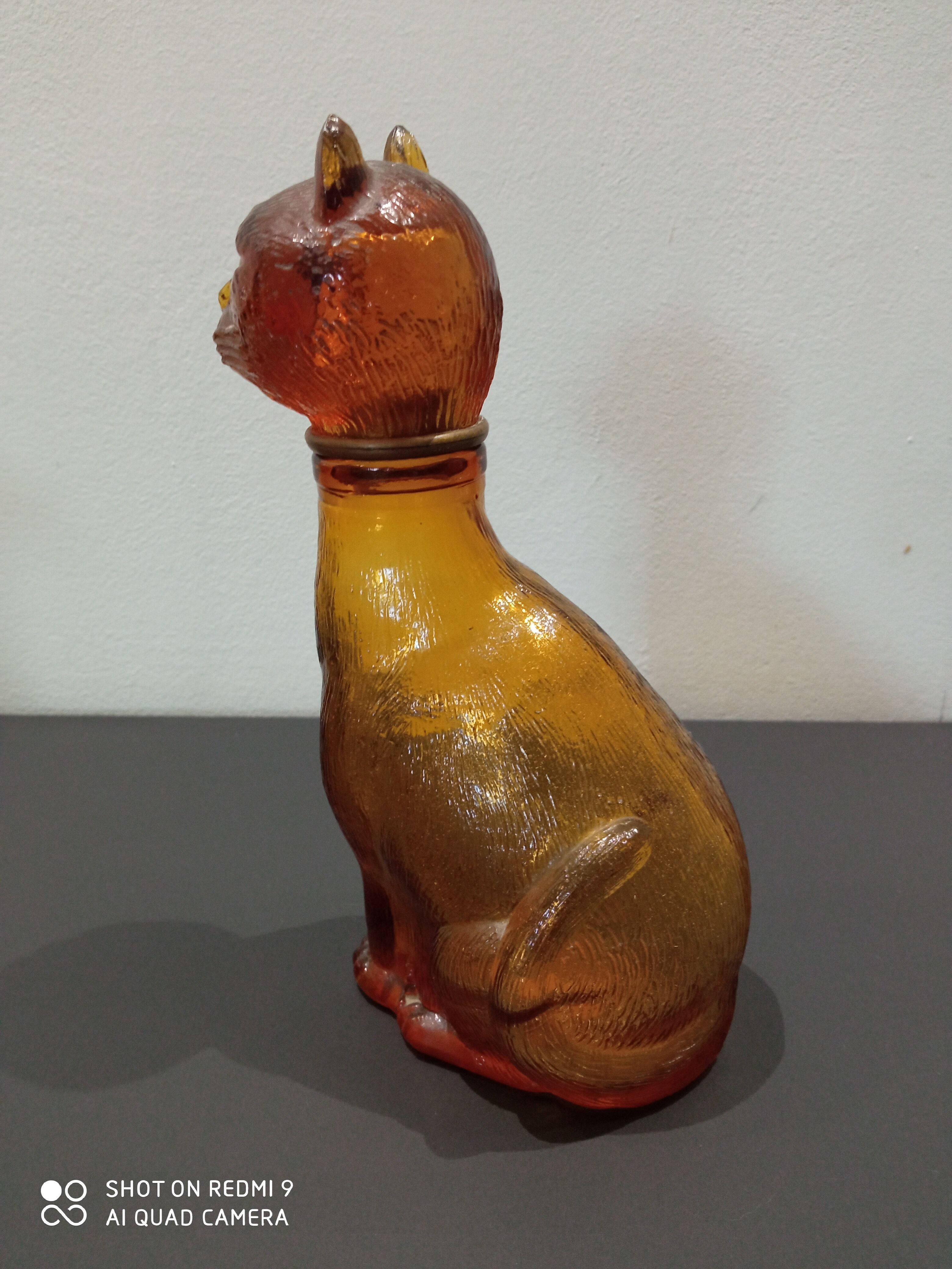 Old bottle in amber glass"cat"