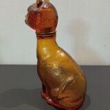 Flacon ancien en verre ambré"chat"