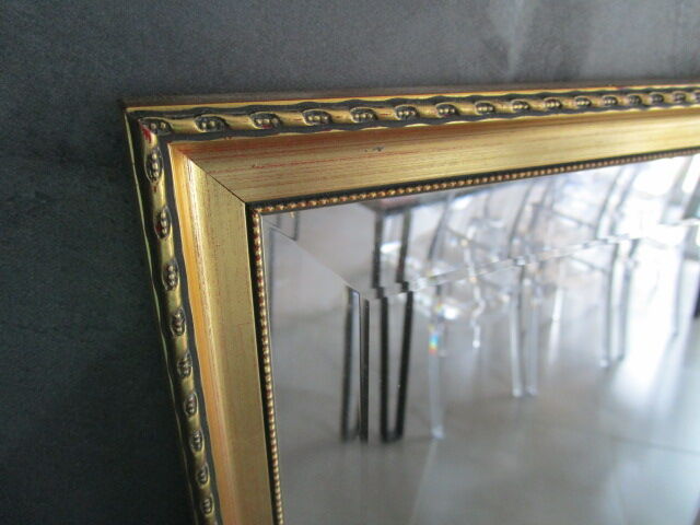 Beveled mirror golden frame 70's 34x124cm