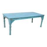 Table indienne en teck laqué bleu