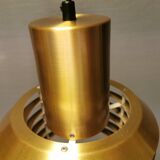 Hanging lamp in gold-colored aluminum with many layers of shades.