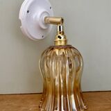 Vintage tulip wall light in thick amber glass