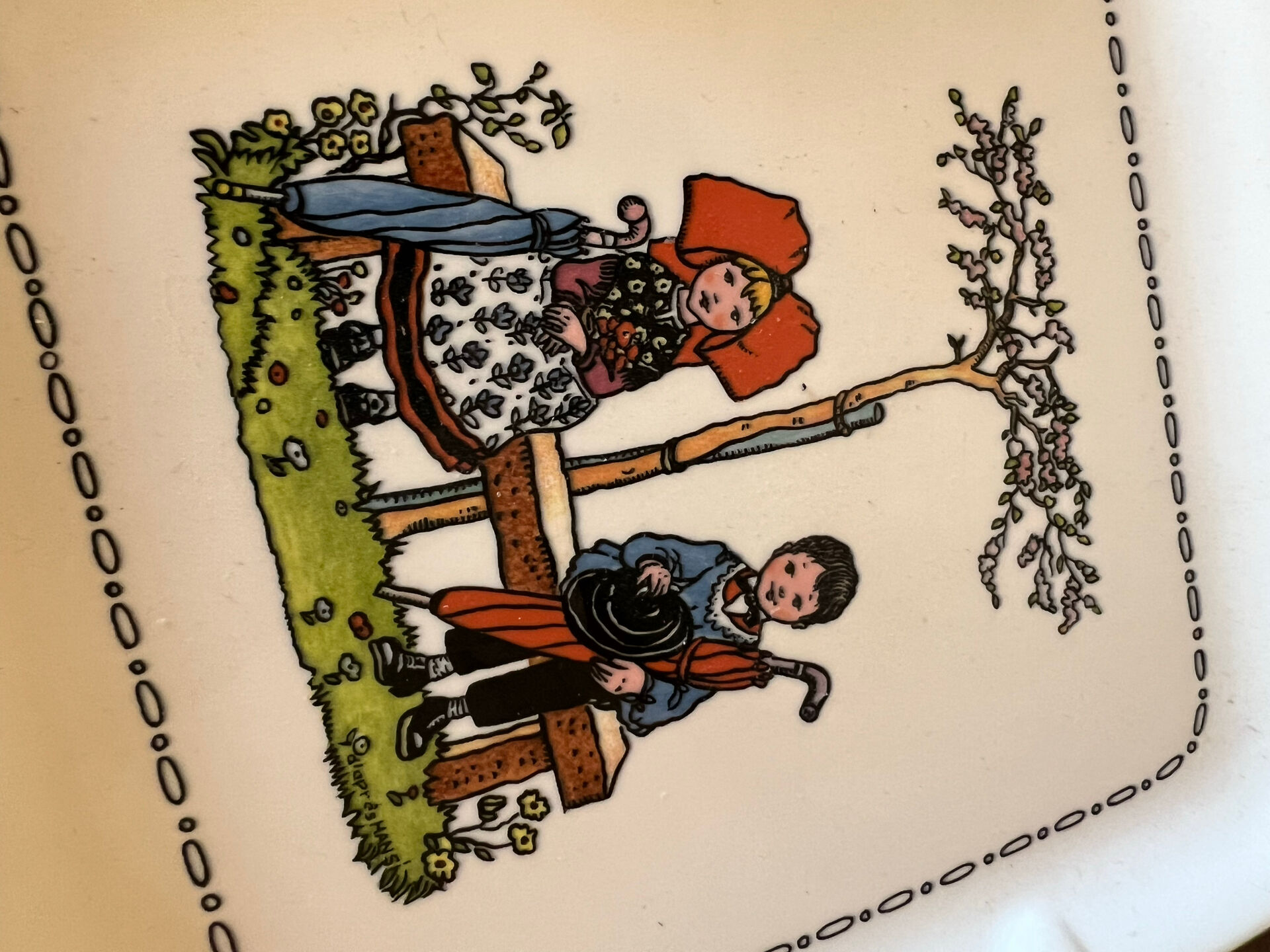 Vintage square plate Alsatian person Villeroy & Boch