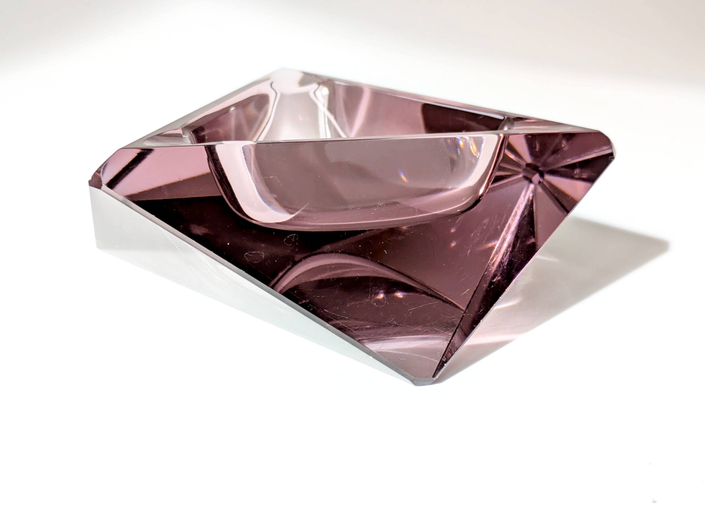 Faceted glass trinket dish, Murano, 1960s, amethyst color