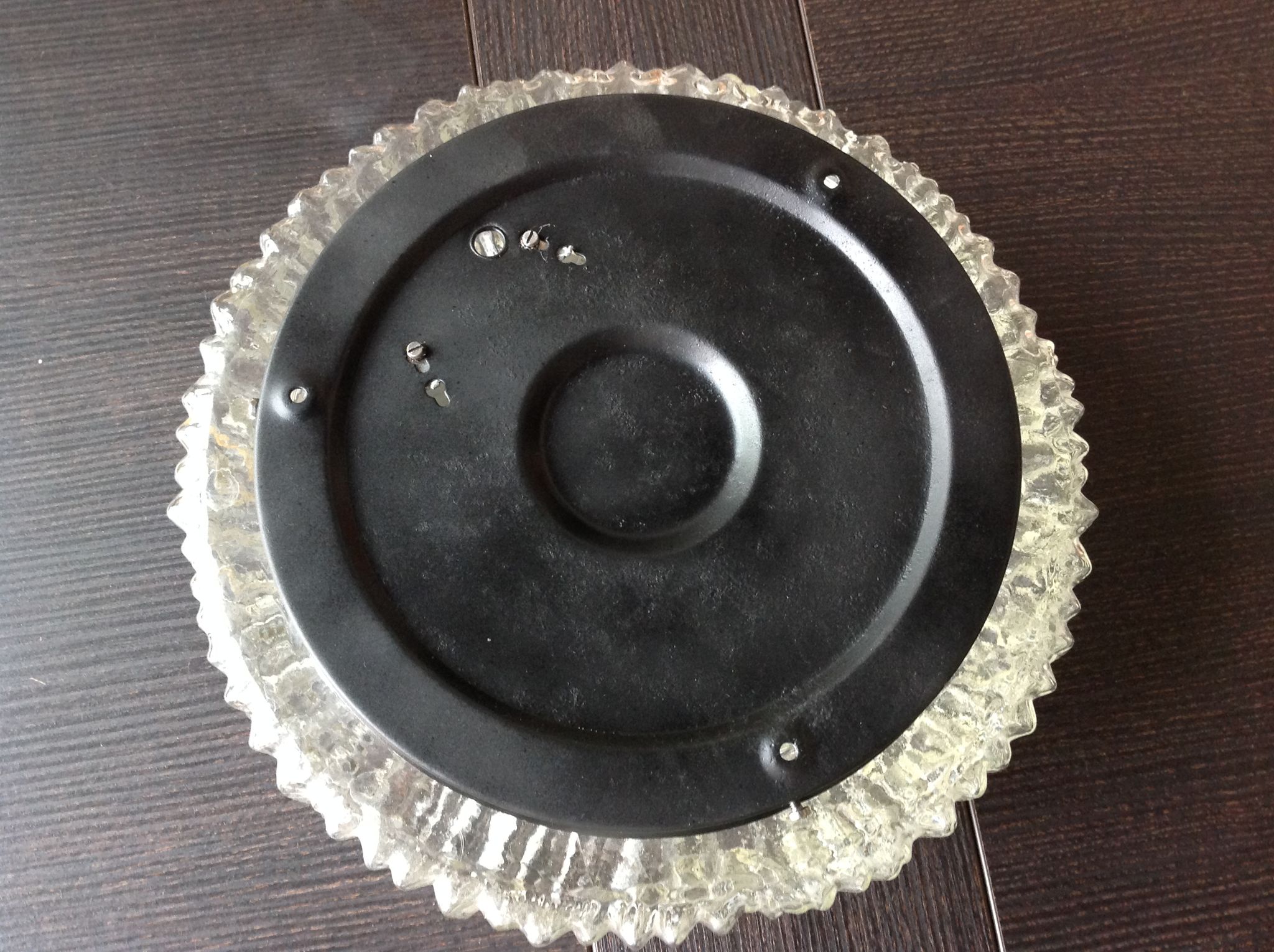 Round ice glass ceiling lamp, vintage 60s-70s