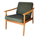 Fauteuil de style scandinave en bois clair et tissu vert foncé, vers 1960