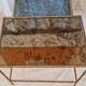 Pair of vintage nesting tables in faux bamboo with a gold finish – distressed mirrors