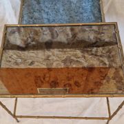 Pair of vintage nesting tables in faux bamboo with a gold finish – distressed mirrors