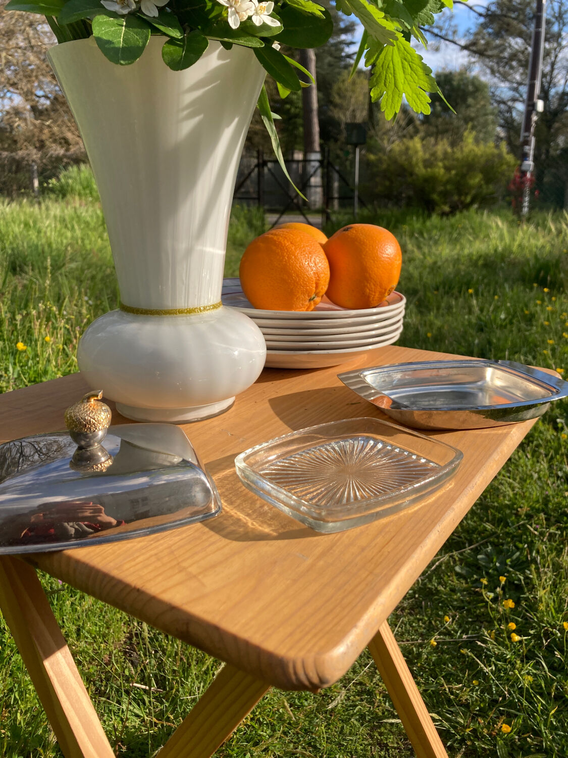 Silver metal glans butter dish