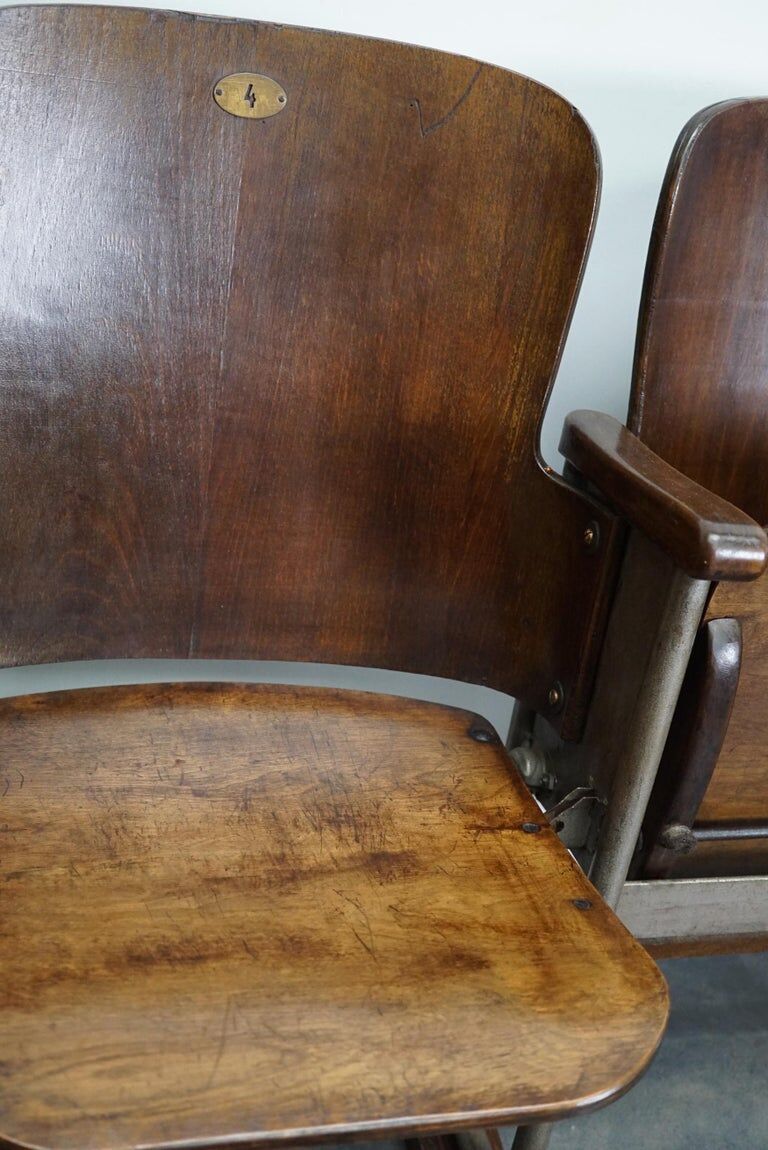 Vintage 4-seater cinema bench in metal and wood, Netherlands, 1930s