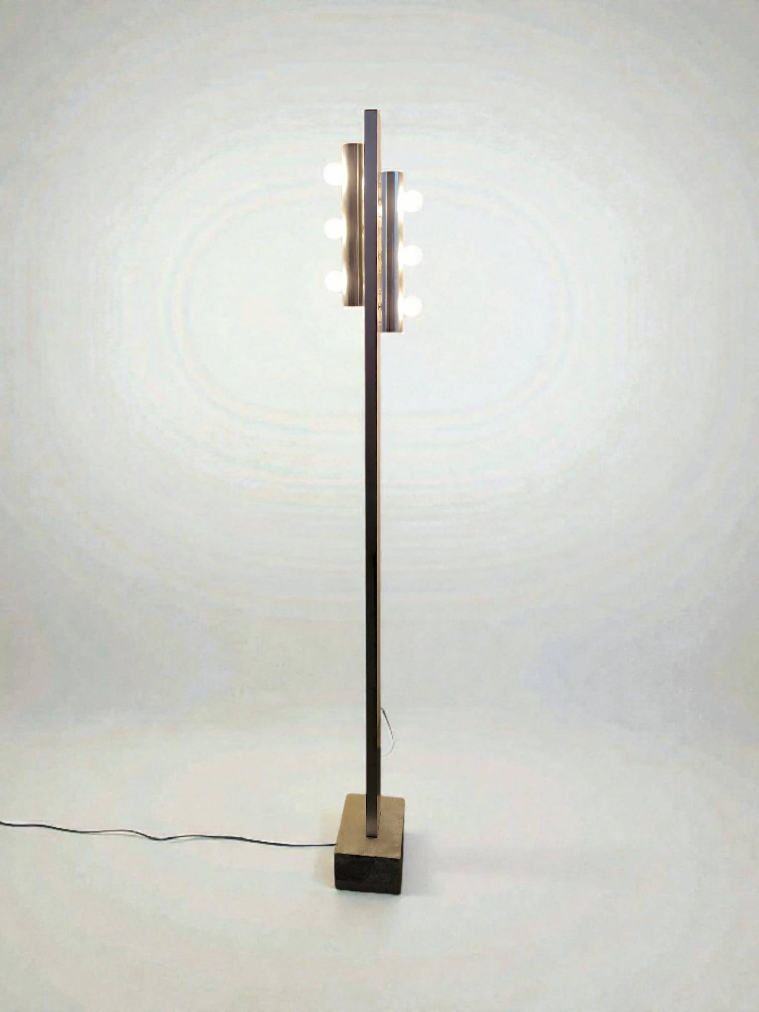 Targetti floor lamp with 6 lights and marble base, 1970s.