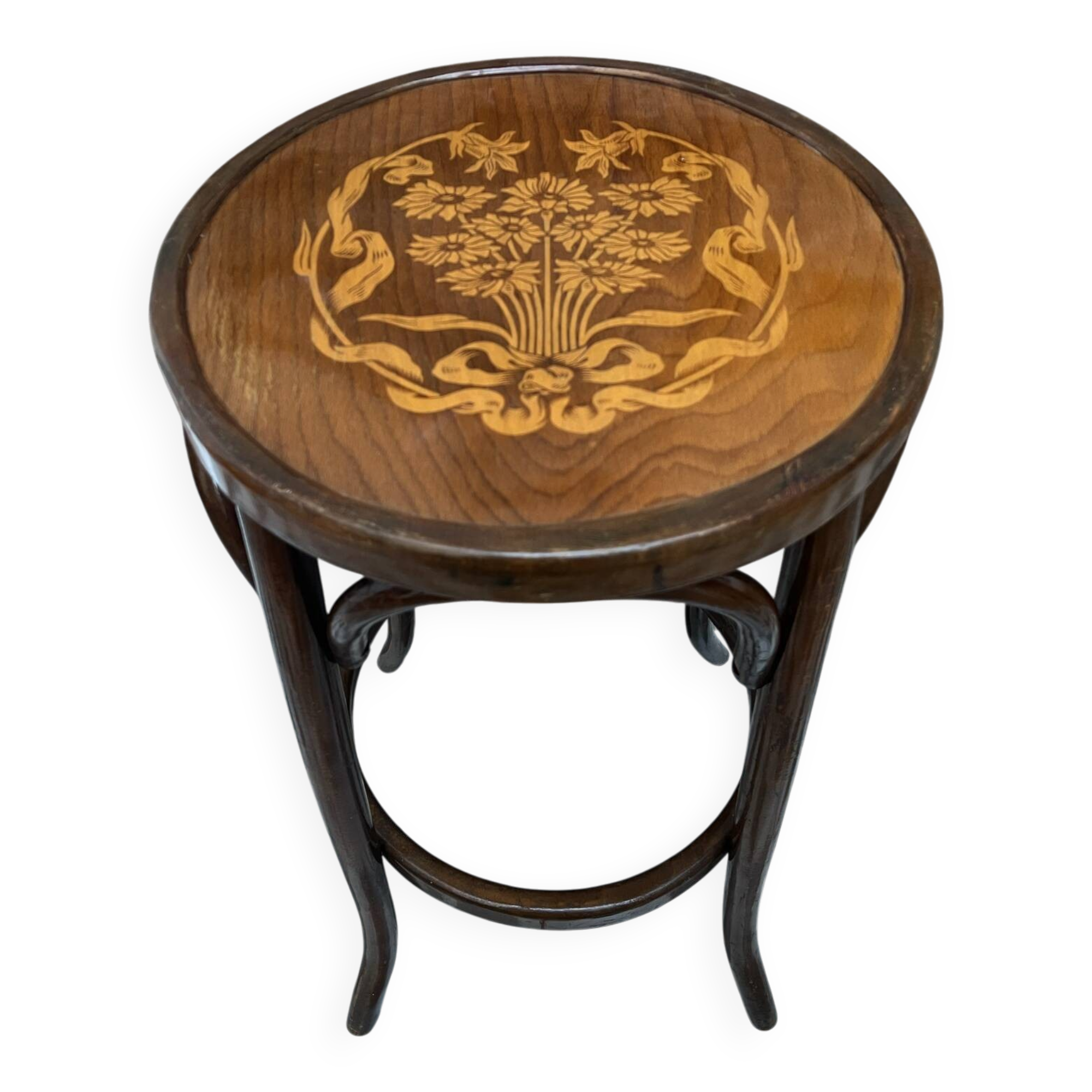 Tabouret haut de bar 1900 bois courbé« Marguerites »