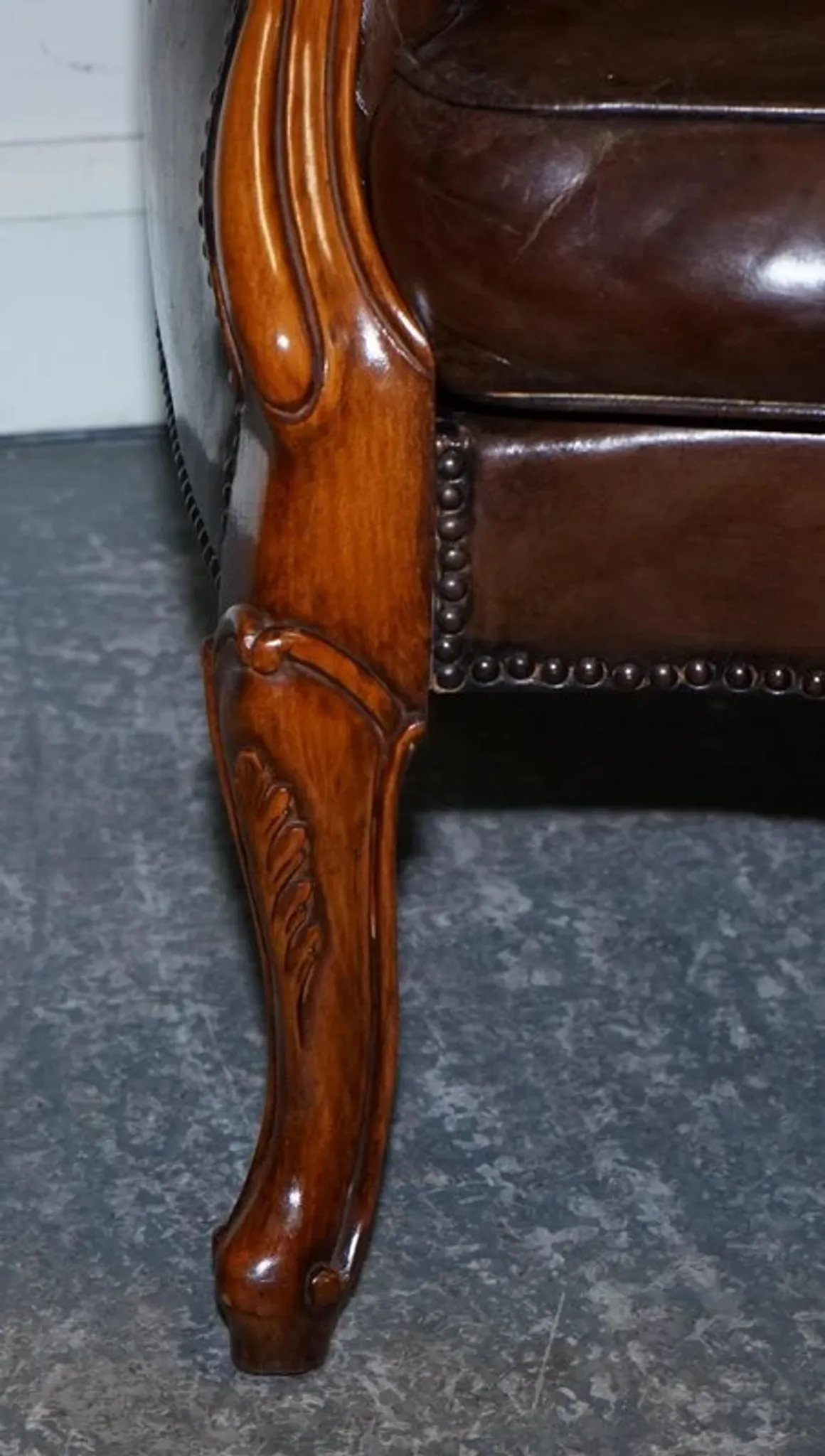 Victorian Chesterfield Leather Dyed Armchair and Ottoman Set