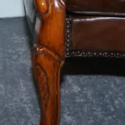 Victorian Chesterfield Leather Dyed Armchair and Ottoman Set