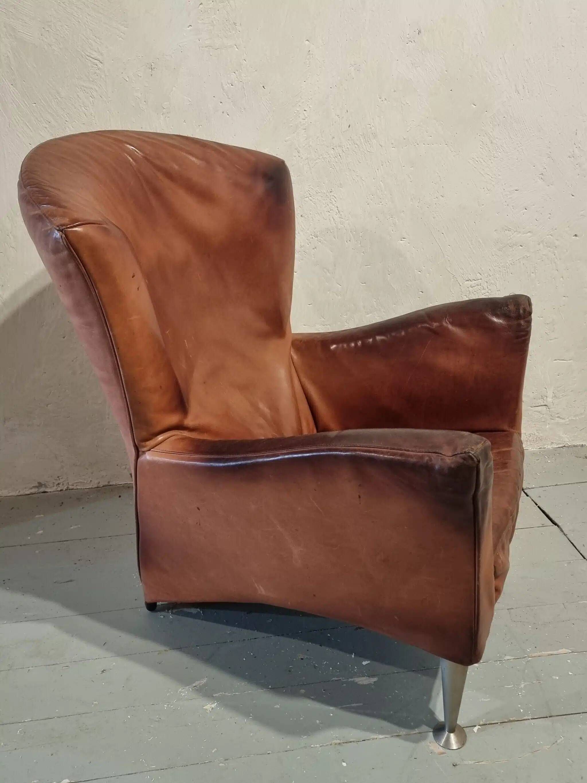 Vintage Dutch leather lounge chair, 1990s, Montis style