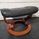 Footrest / Black leather and wood pouf - Stressless
