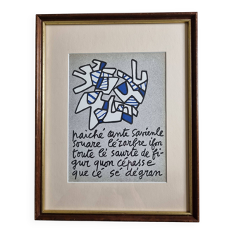 Sérigraphie d'après Jean Dubuffet encadrée sous verre 26 cm par 32 cm