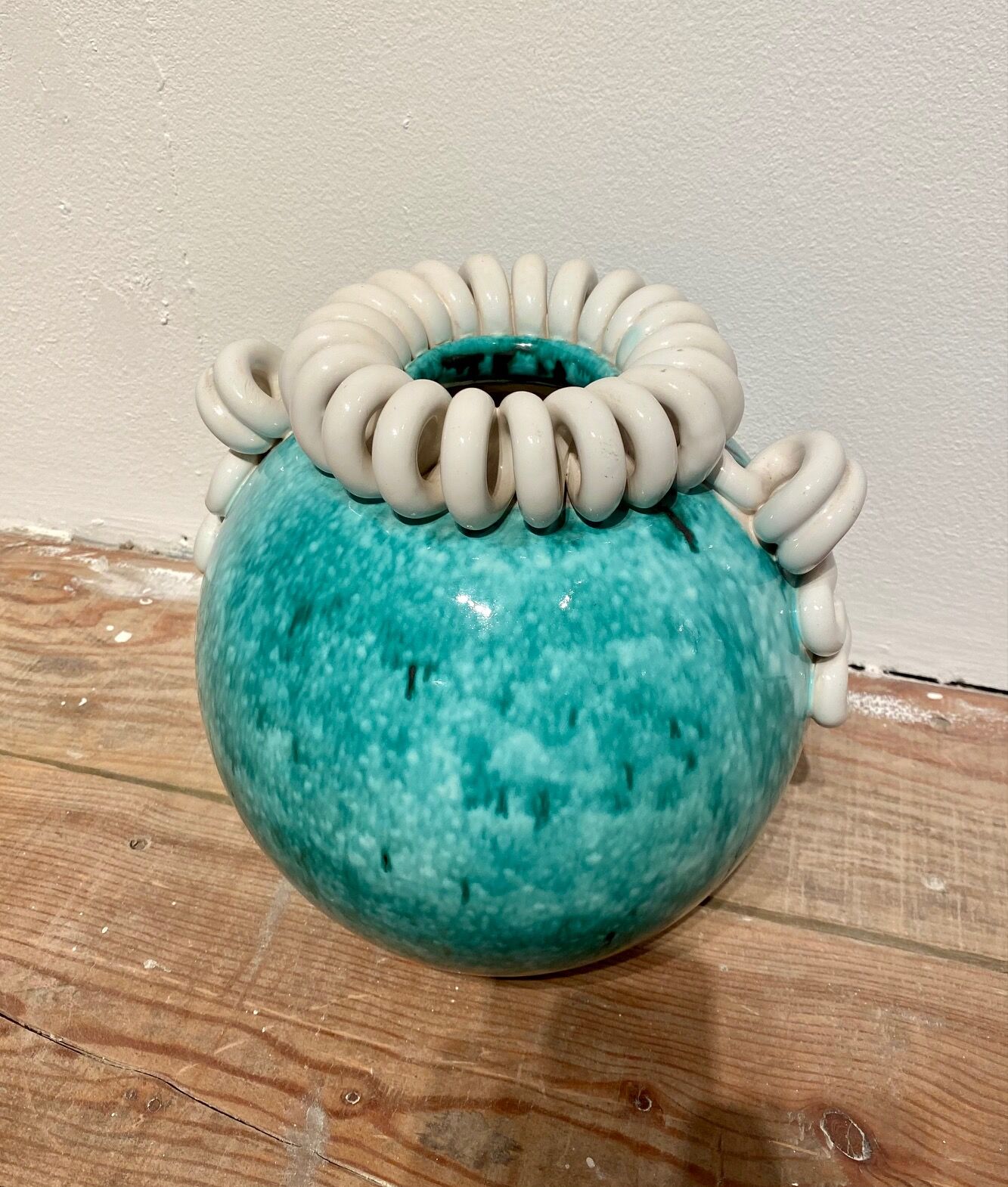 Vase ball art deco turquoise 1940
