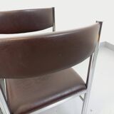 Set of 6 vintage chairs from the 70s in chrome metal and brown faux leather.