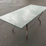 Rectangular table translucent glass top metal base vintage 1980