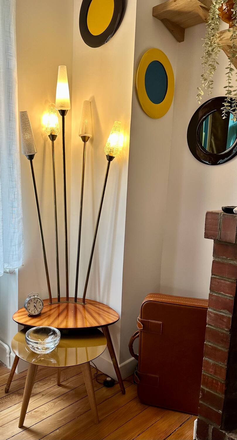 Vintage floor lamp with wooden shelf 50'