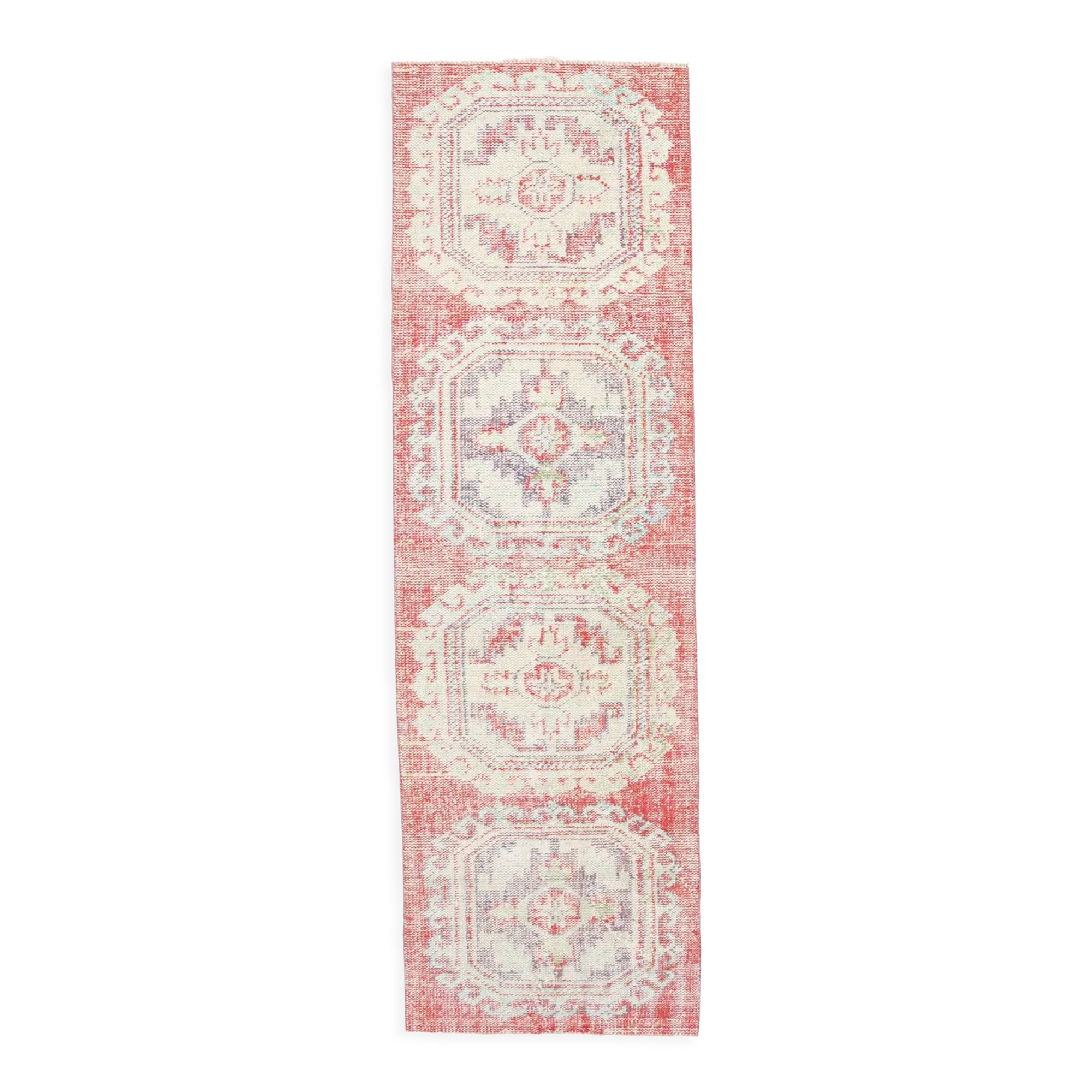 3x9 red & beige vintage runner rug 82x269cm