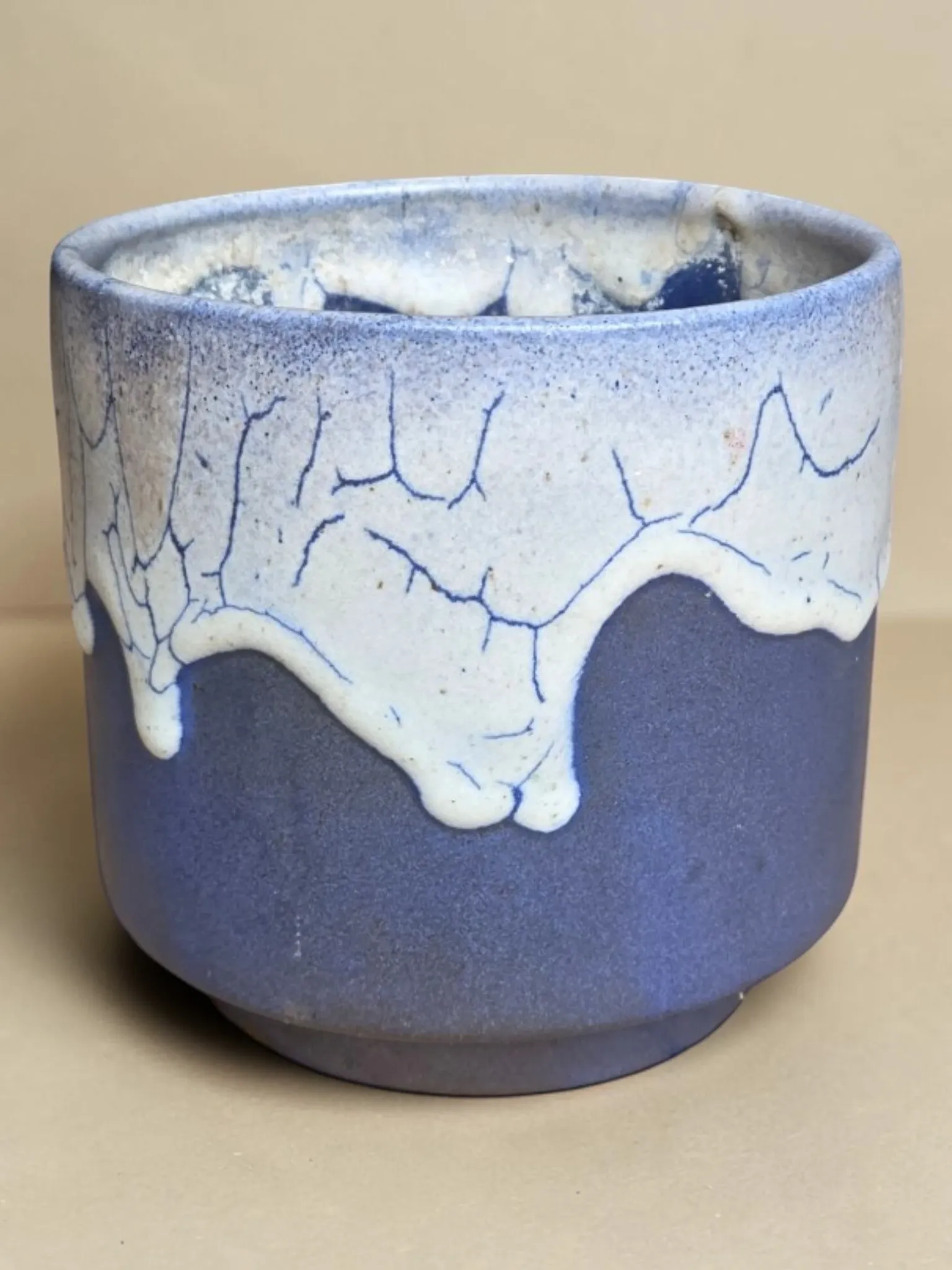Pointed Léon stoneware cachepot / Puisaye - early 20th century