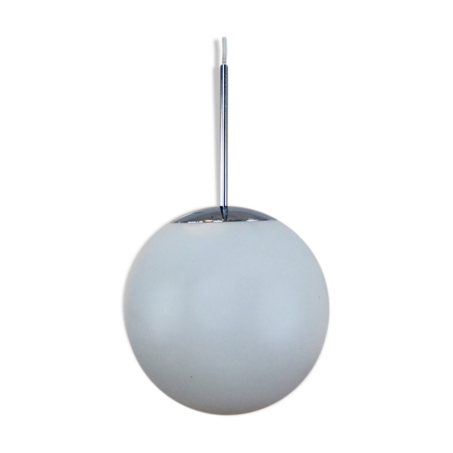 One of Twenty Chrome and Opal Glass Bubble Pendants by Peill & Putzler, designed by Wilhelm Wagenfeld