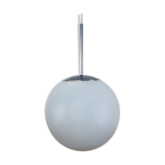 One of Twenty Chrome and Opal Glass Bubble Pendants by Peill & Putzler, designed by Wilhelm Wagenfeld