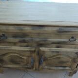 Low cabinet with two doors, a large drawer and its top which lifts up in solid wood