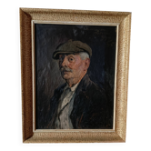 Antique 1915 signed oil painting on canvas portrait of an elderly man, fram
