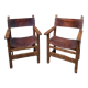 Pair of medieval leather style armchairs