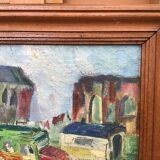 Oil on canvas representing a gypsy or fairground camp