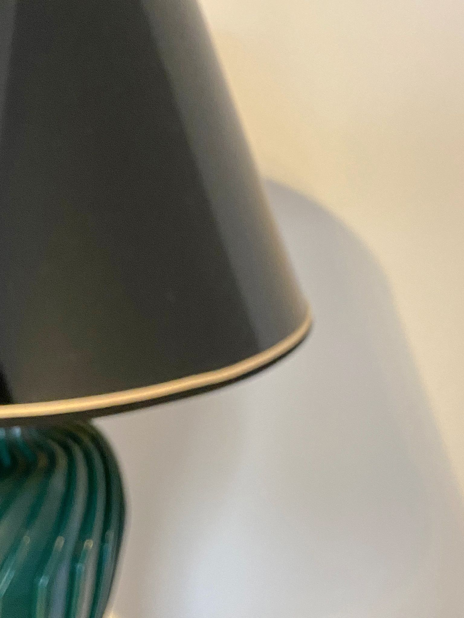 Green lacquered porcelain table lamp, Italy 70s