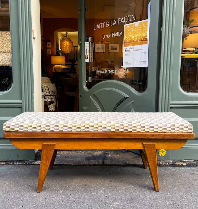 Oak bench with custom cushion